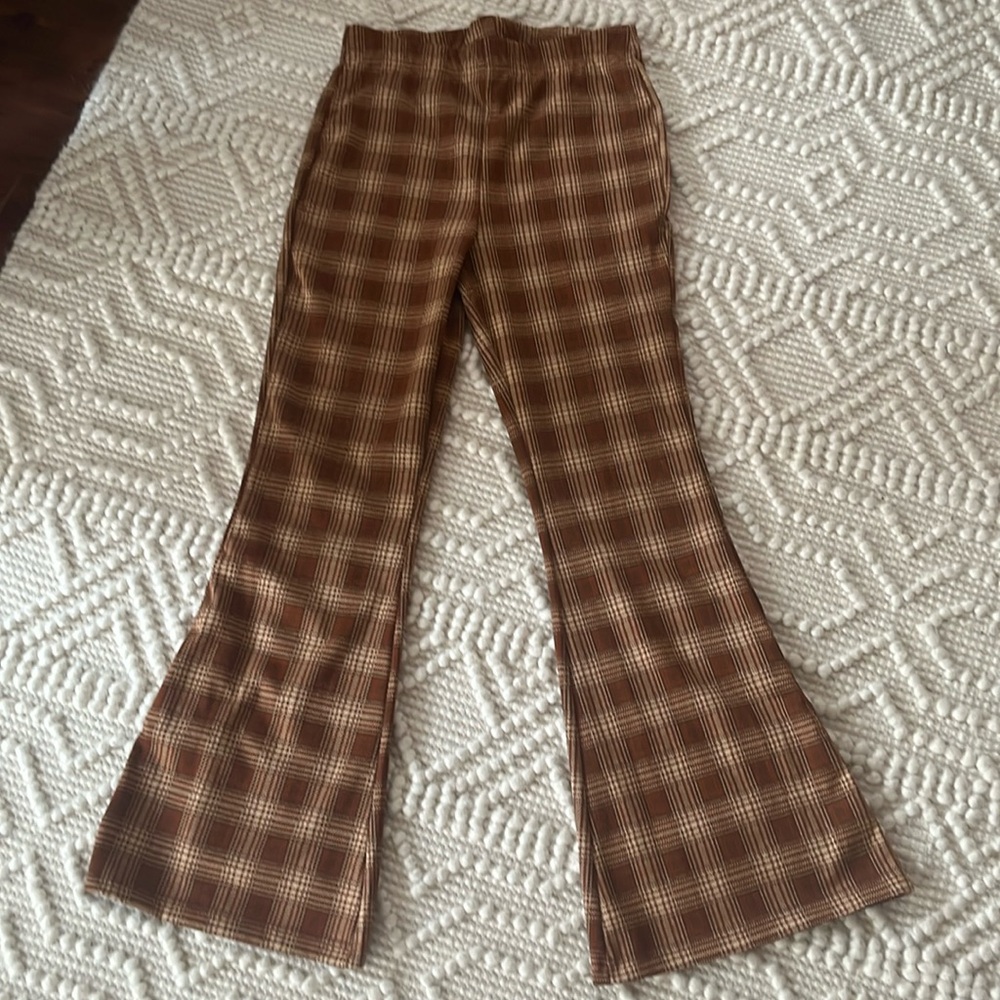 Plaid flare pull on pants